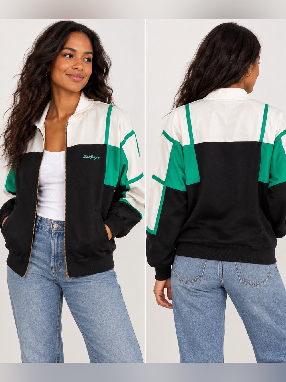 Vintage MacGregor Colorblock Track Jacket Black Green White Size L